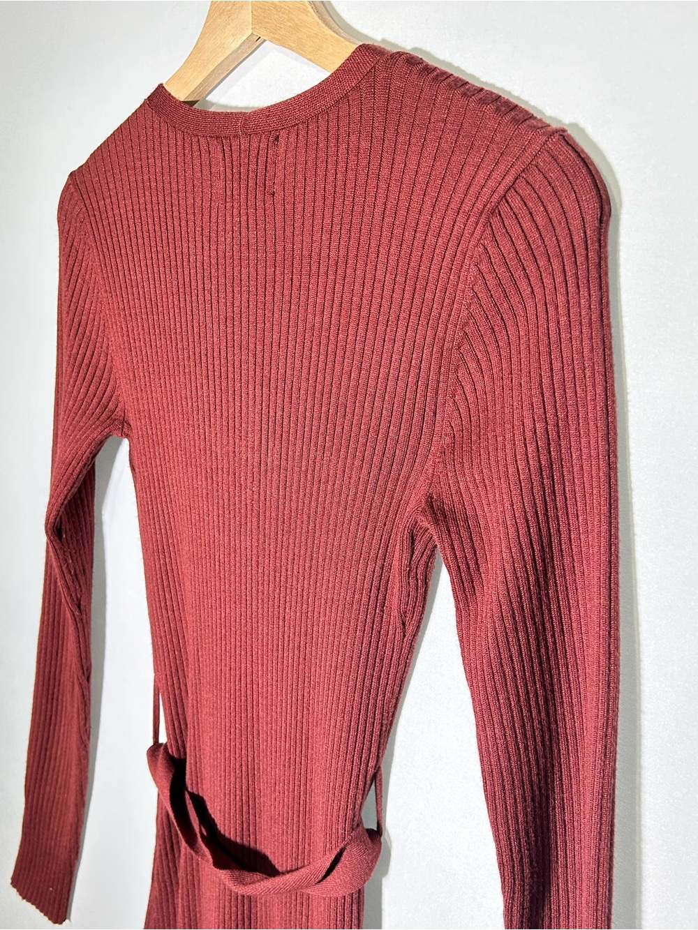 Pink Rose Rust Ribbed Button Front Belted Midi Dress S - Picture 5 of 12